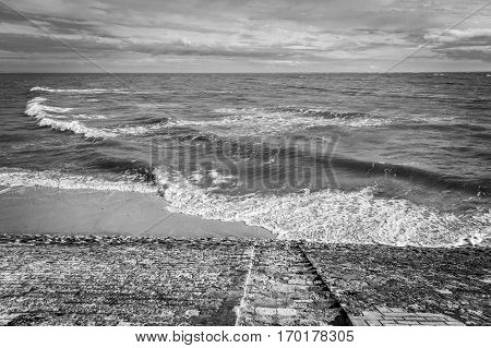 Black and white coastal view seaside at Ile de Re France