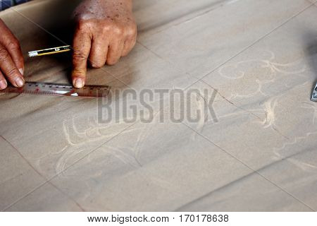 Folk Artisan Draw Lines For Being Original Carved Wood.