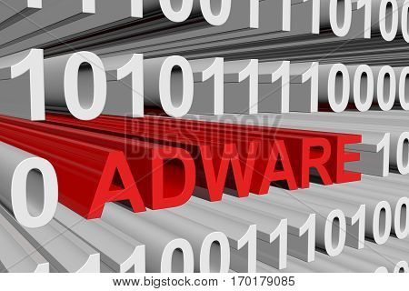adware in the form of binary code, 3D illustration