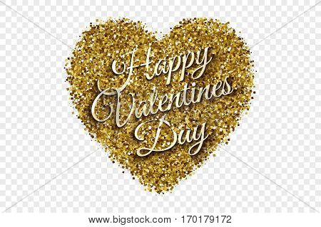 Happy Valentine's Day Illustration. Golden Shiny Tinsel Square Particles Abstract Vector Heart with 3d Text on Transparent Background. Celebration, holidays and party design element