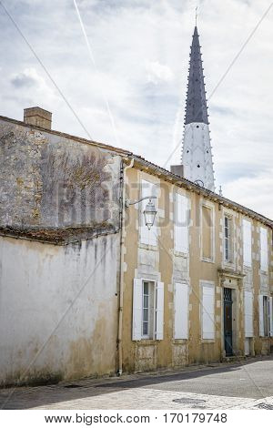Village of Ars en Re with Saint-Etienne church spire Ile de Re France