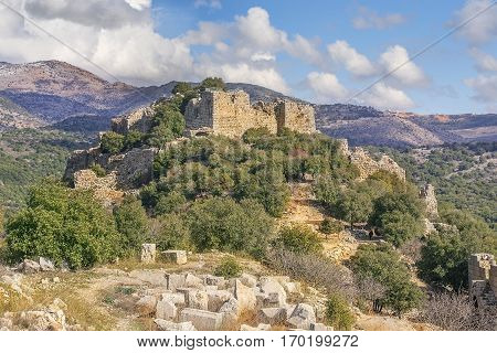 ruins of Nimrod fortress, medieval muslim castle situated on the southern slopes of Mount Hermon, Golan Heights, Israel