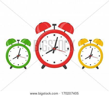 Set Alarm clocks isolated on white background in flat style. Vector illustration