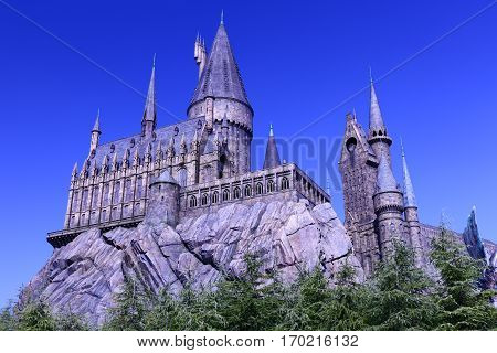 Osaka, Japan - Nov 5, 2016: The Wizarding World of Harry Potter in Universal Studios Japan. Universal Studios Japan is a theme park in Osaka, Japan.Hogwarts Castle