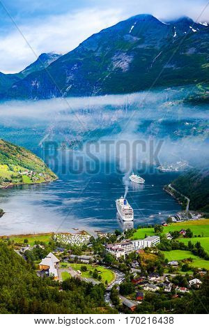 Geiranger fjord, Beautiful Nature Norway. It is a 15-kilometre (9.3 mi) long branch off of the Sunnylvsfjorden, which is a branch off of the Storfjorden (Great Fjord).