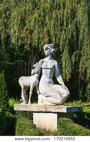 Women old statue in central park in Edinet city, north of republic of Moldova