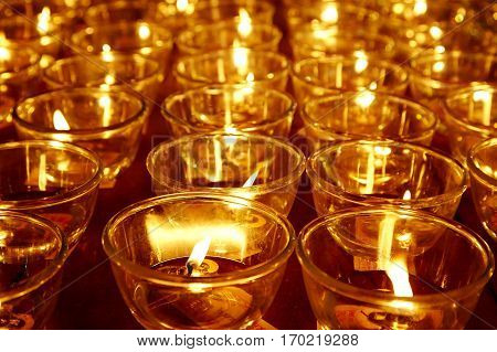 Burning Candles In Buddhist Temple