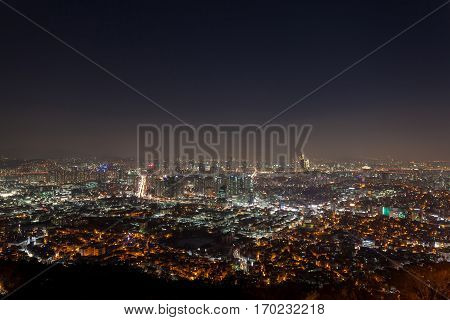 Seoul South Korea cityscape wideview in winter