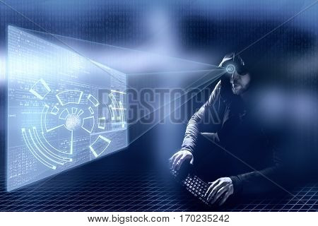 Internet crime concept. Hacker on dark digital background