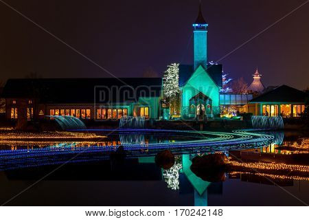 Nagoya, Japan. Nabana no Sato garden at night in winter