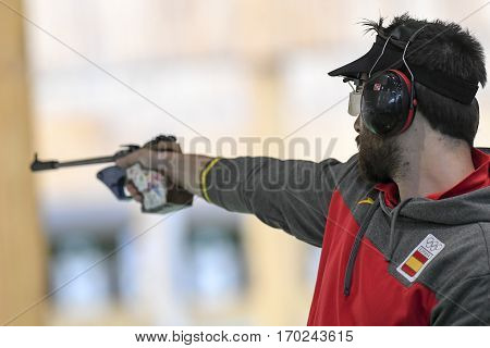 Rio Brazil - august 10 2016: CARRERA Pablo (ESP) during shooting 50m Pistol Men Shooting at Olympic Games 2016 in Olympic Shooting Centre Deodoro