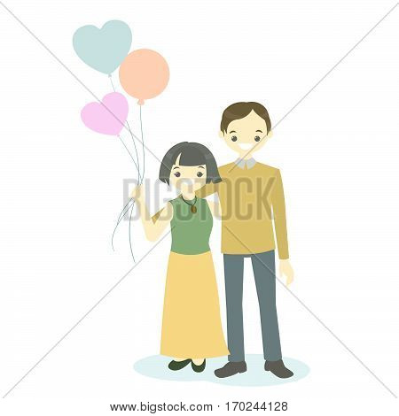 vector illustration of a young couple with balloons on Valentine's Day