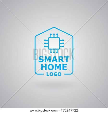 Processor styled smart home vector logo with chip