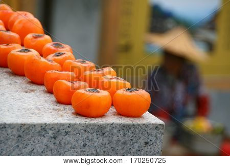 Persimmon Drying On The Street Of Chinese Village