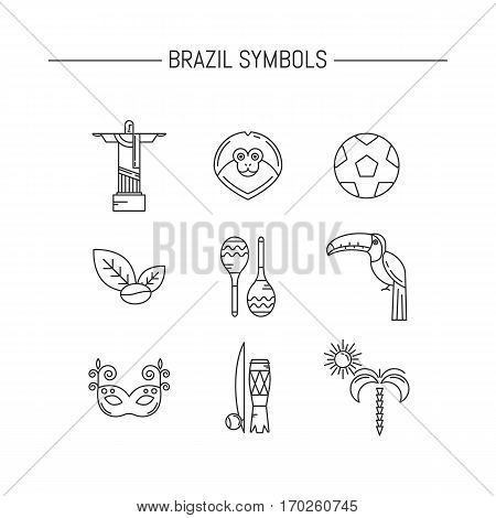 Vector icon set with Brazil symbols in trendy linear style.