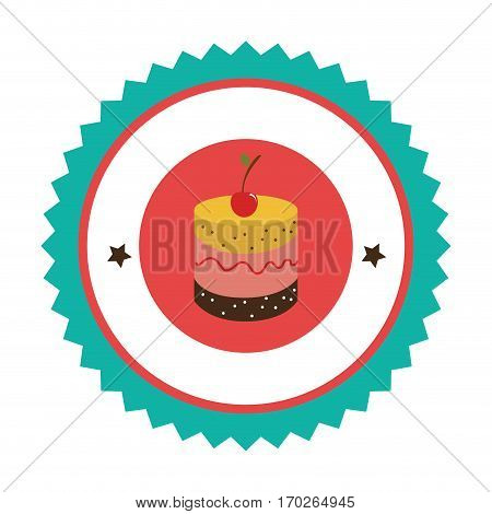 circular border with dessert with cream and cherry vector illustration