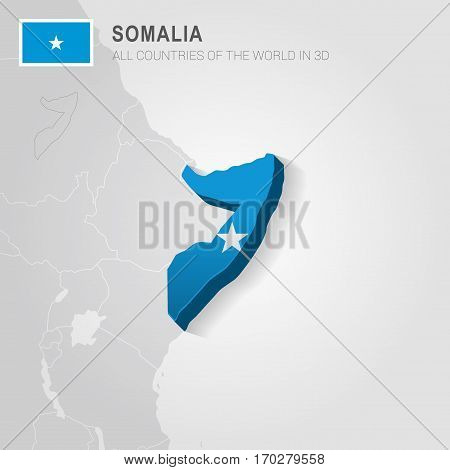 Somalia painted with flag drawn on a gray map.