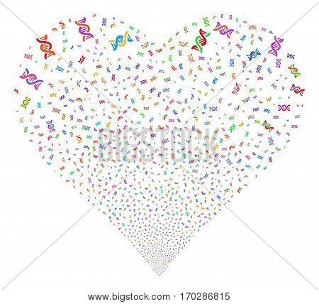 DNA Spiral fireworks with heart shape. Vector illustration style is flat bright multicolored iconic symbols on a white background. Object love heart made from random pictograms.