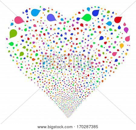 Drop fireworks with heart shape. Vector illustration style is flat bright multicolored iconic symbols on a white background. Object valentine heart organized from scattered icons.