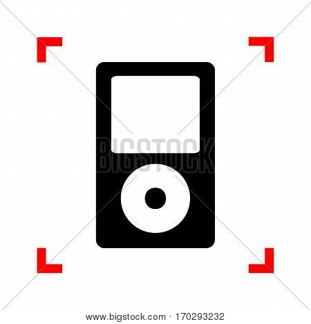 Portable music device. Black icon in focus corners on white background. Isolated.