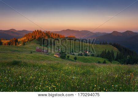 Ukraine. Carpathians. Dzembronya. Evening at the poloniny Stepansky