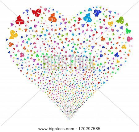 Radio Telescope fireworks with heart shape. Vector illustration style is flat bright multicolored iconic symbols on a white background. Object love heart organized from scattered design elements.