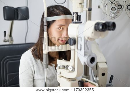 Woman undergo the eye test