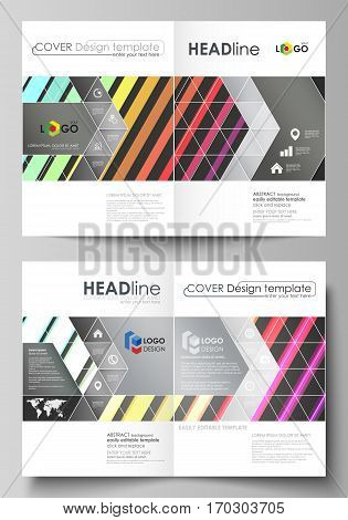 Business templates for bi fold brochure, magazine, flyer, booklet or annual report. Cover design template, easy editable vector, abstract flat layout in A4 size. Bright color rectangles, colorful design with geometric rectangular shapes forming abstract b