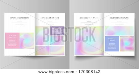 Business templates for bi fold brochure, magazine, flyer, booklet or annual report. Cover design template, easy editable vector, abstract flat layout in A4 size. Hologram, background in pastel colors with holographic effect. Blurred colorful pattern, futu