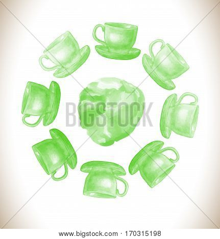 Cup Of Fresh Green Tea With  Tea Stain