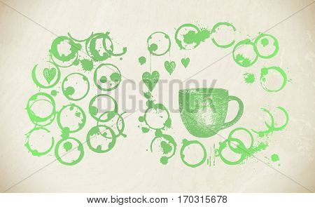 Cup Of Fresh Green Tea With  Tea Stain