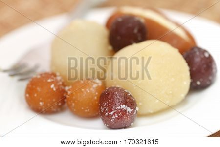 Close up of Popular Bangladeshi sweetmeats in a plate