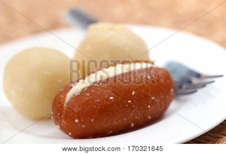Closeup of Popular Bangladeshi sweetmeats in a plate