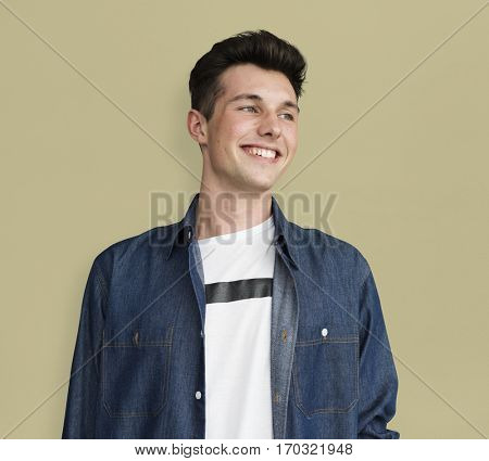 Portrait of Young Adult Caucasian Man Smiling Isolated