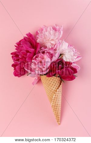 peony flowers in the waffle cone