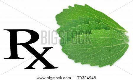 Close up of Prescribed stevia leaf as herbal medicine