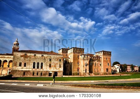 Historical city of Mantua, Mantova, on Mincio river, Italy, Castle view