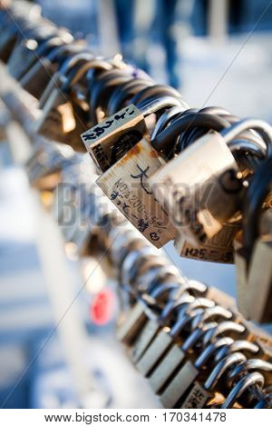 Love locks on top of Mount Moiwa, Japan
