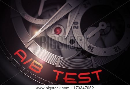 Men Wristwatch with AB Test on the Face, Symbol of Time. AB Test on the Luxury Men Watch, Chronograph Closeup. Business Concept with Lens Flare. 3D Rendering.