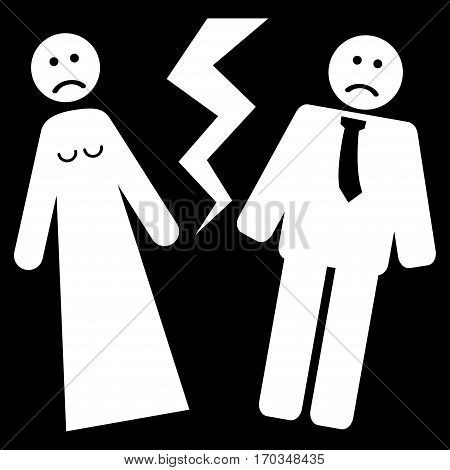 Broken Wedding vector icon symbol. Flat pictogram designed with white and isolated on a black background.