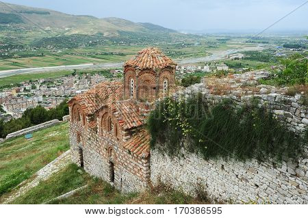 The orthodox church of holy Trinity at Kala fortless over Berat on Albania