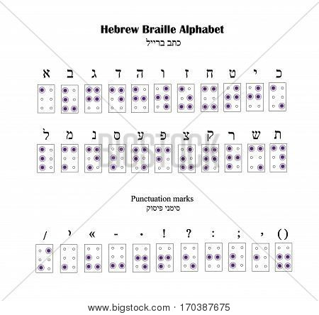 Hebrew Alphabet Braille. The font for blind people. Vector illustration.