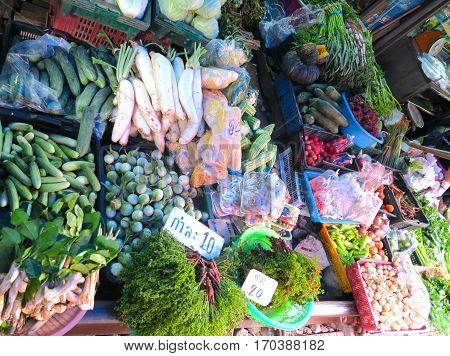 vegetables at the railway market near Bangkok