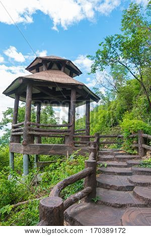 Walkway or walkpath with old pavilion in thailand
