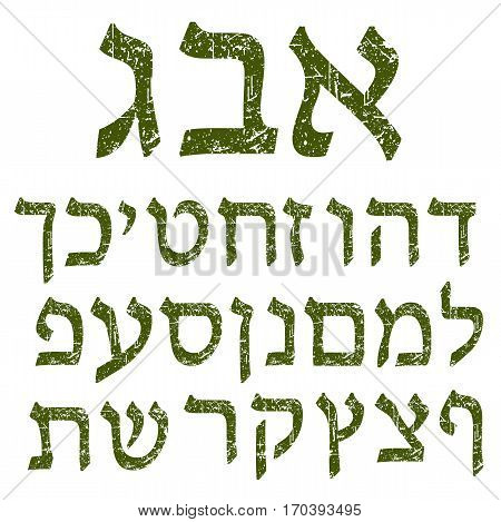 Green shabby Hebrew font. Shabby Hebrew alphabet. The letters Jewish language.