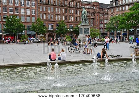 Strasbourg France - july 22 2016 : the picturesque Kleber square in the city center in summer