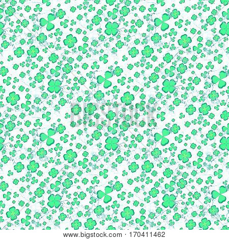 Endless white seamless background with shamrock and of a cloverleaf