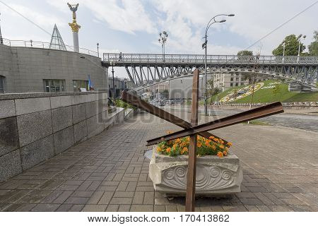 Overlapping travel on the street Institutska. Kiev Ukraine