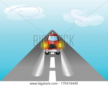 An illustration of a car on the perspective road.