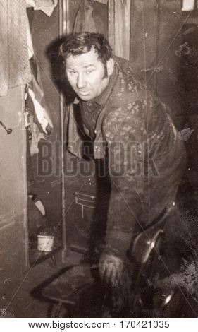 PIESZYCE, POLAND, CIRCA 1960's: Vintage photo of a worker in stone factory